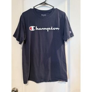 Champion Navy Blue Script Logo T-Shirt – Size‎ Medium
